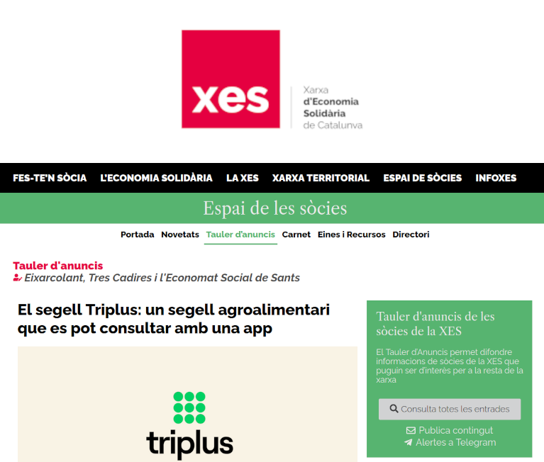 Captura de la publicació a l'espai de les sòcies de la XES